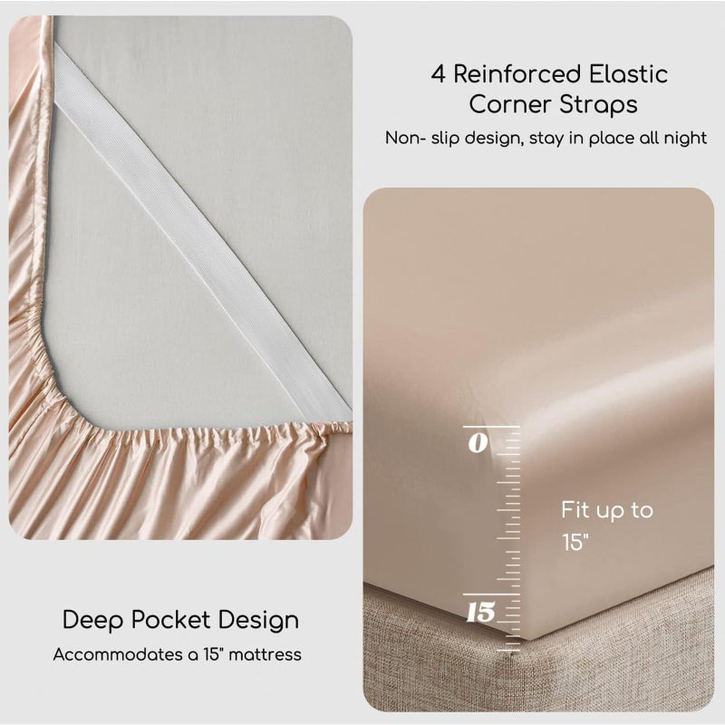 MR&HM Satin Bed Sheets, Twin Size Sheets Set, 3 Pcs Silky Bedding Set with 15 Inches Deep Pocket for Mattress (Twin, Champagne) - Image 4