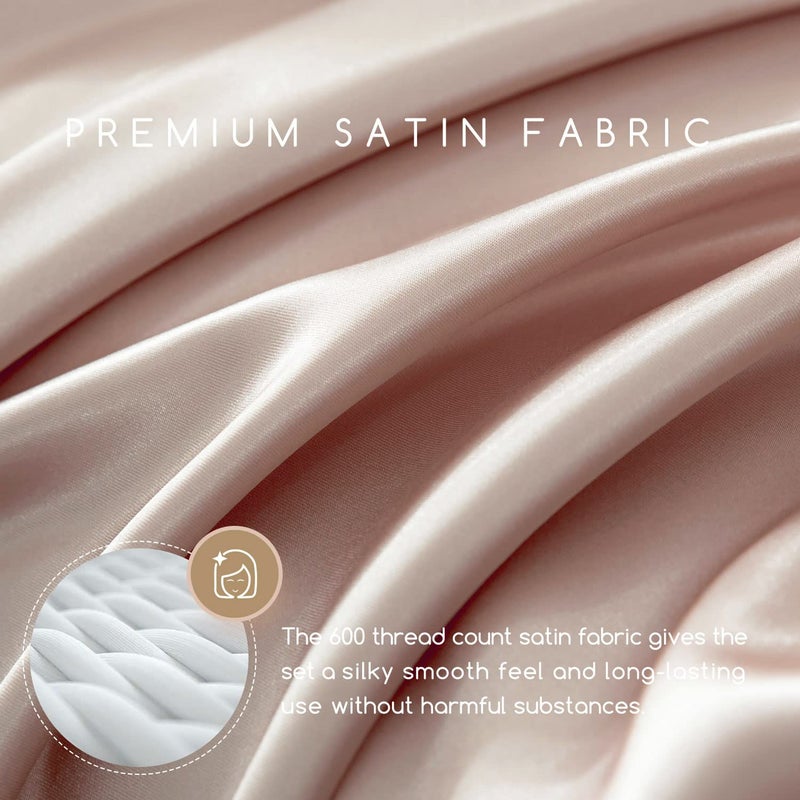 MR&HM Satin Bed Sheets, Twin Size Sheets Set, 3 Pcs Silky Bedding Set with 15 Inches Deep Pocket for Mattress (Twin, Champagne) - Image 2