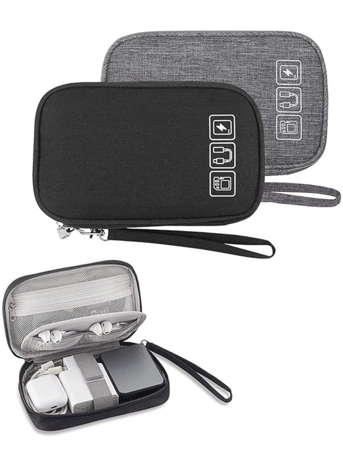 erorex Small Electronic Organizer Cable Bag, Travel Portable 2 PCS Electronic Accessories Storage Bag Soft Carrying Case Pouch for Hard Drive, Cord, Charger, Earphone, USB, SD Card (Black+Gray)  - Image 1