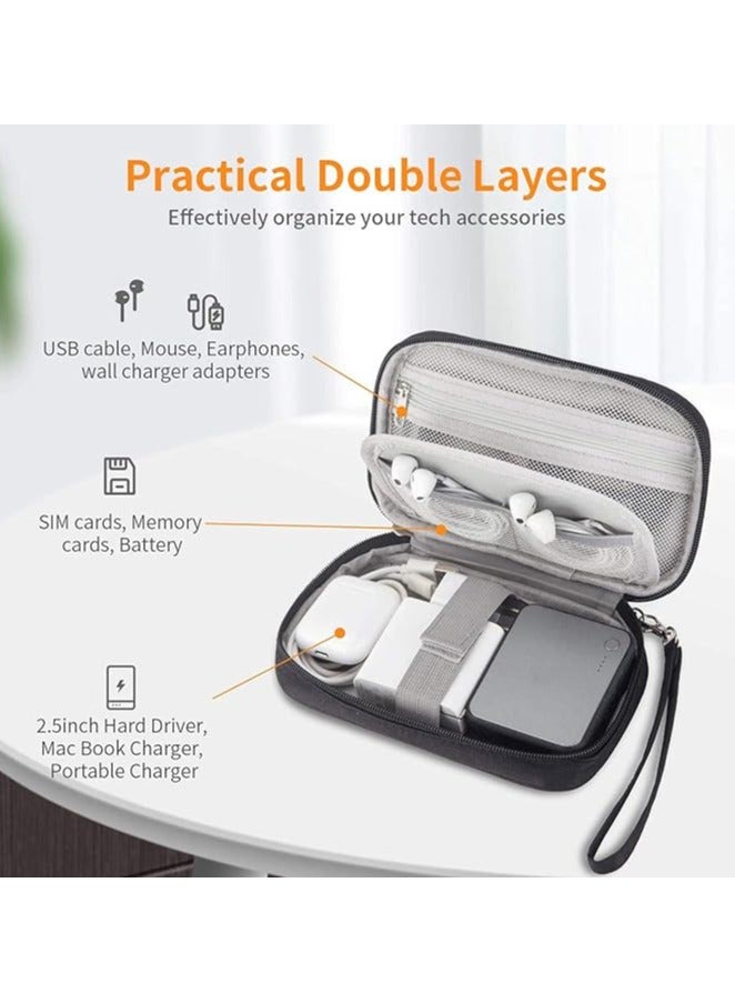 erorex Small Electronic Organizer Cable Bag, Travel Portable 2 PCS Electronic Accessories Storage Bag Soft Carrying Case Pouch for Hard Drive, Cord, Charger, Earphone, USB, SD Card (Black+Gray)  - Image 3