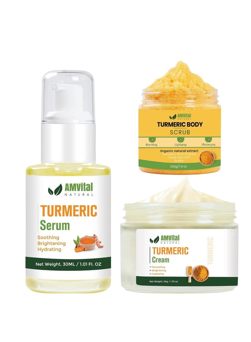 AMVital Turmeric Skincare Trio - Turmeric Scrub, Turmeric Serum, and Turmeric Cream - Handcrafted, All-Natural Formulas - Suitable for All Skin Types - Image 1