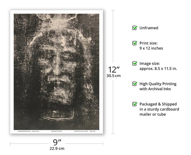 Pacifica Island Art The Shroud of Turin (Sindone di Torino) - Turin Shroud (Sacra Sindone) - Vintage Religious Art by Secondo Pia c.1898 - Master Art Print (Unframed) 9in x 12in - Image 2