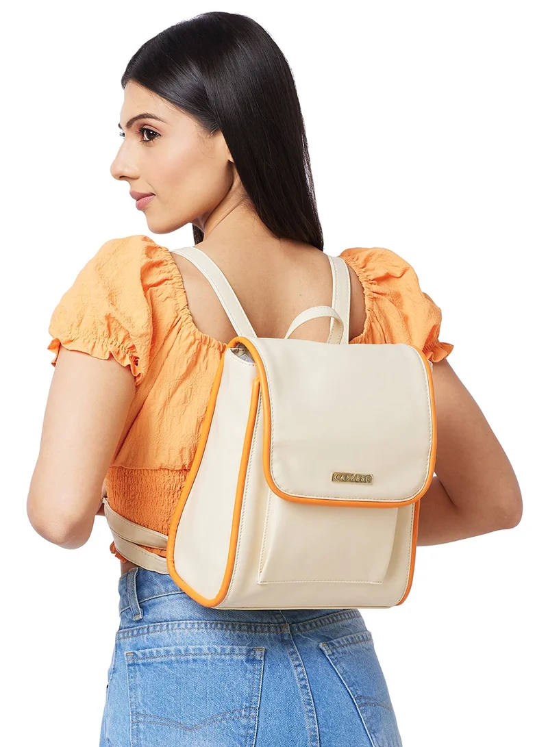 CAPRESE Caprese Gracie Solid Cream Faux Leather Medium Fashion Backpack
