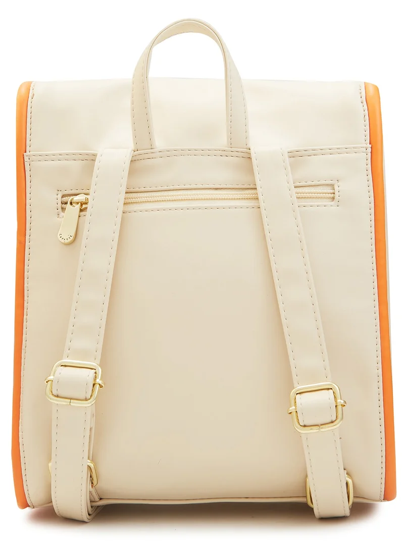 CAPRESE Caprese Gracie Solid Cream Faux Leather Medium Fashion Backpack