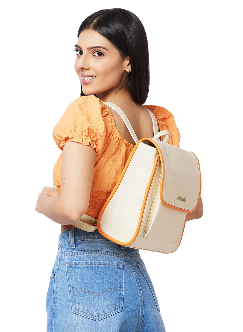 CAPRESE Caprese Gracie Solid Cream Faux Leather Medium Fashion Backpack