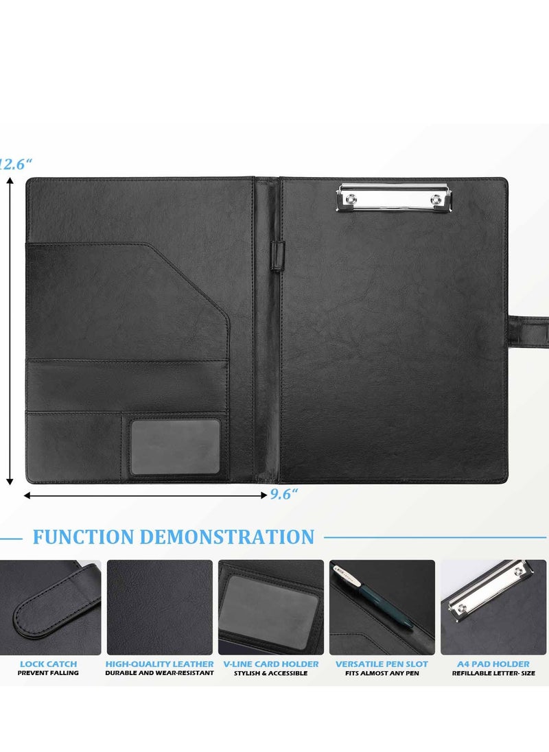 SYOSI Padfolio Portfolio Folder Binder, Leather Portfolio Folder with Cover for A4 Notepad Holder, Business Portfolio for Resume, Legal Pad, Interview, Letter-Size Padfolio for Women Men (Black)  - Image 3