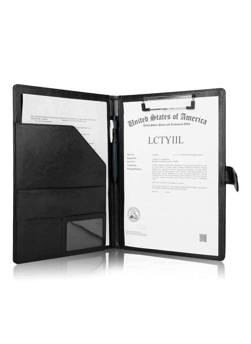 SYOSI Padfolio Portfolio Folder Binder, Leather Portfolio Folder with Cover for A4 Notepad Holder, Business Portfolio for Resume, Legal Pad, Interview, Letter-Size Padfolio for Women Men (Black)  - Image 1