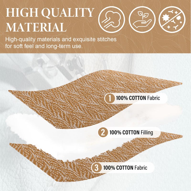 SahSahCasa Quilt Set King Size, 100% Cotton Quilt Bedding Set Bedspread, Botanical Pattern Solid Color Chic Lightweight Quilted Comforter for King Bed, White/Caramel, All Season, 3pcs - Image 5