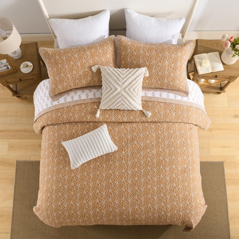 SahSahCasa Quilt Set King Size, 100% Cotton Quilt Bedding Set Bedspread, Botanical Pattern Solid Color Chic Lightweight Quilted Comforter for King Bed, White/Caramel, All Season, 3pcs - Image 4