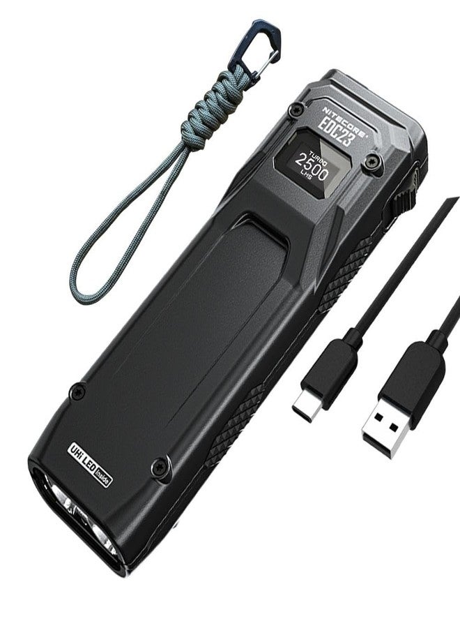 Nitecore EDC23 - EDC23 Saber Ultra Slim Pocket EDC Flashlight -2500 Lumens W/Eco-Sensa USB C Charging Cable - Image 1