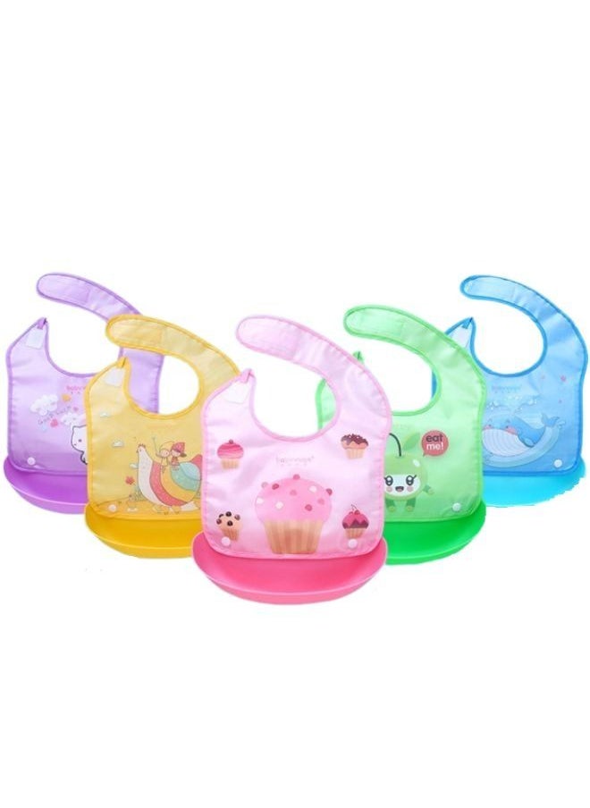 Generic Baby bib with silicone pocket to catch food and waterproof for children, washable, multi-shape, 37*25.5 cm Multicolour  - Image 2