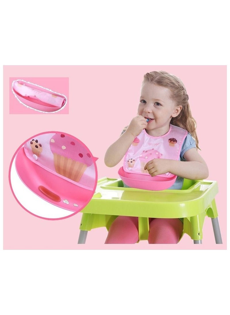 Generic Baby bib with silicone pocket to catch food and waterproof for children, washable, multi-shape, 37*25.5 cm Multicolour  - Image 3
