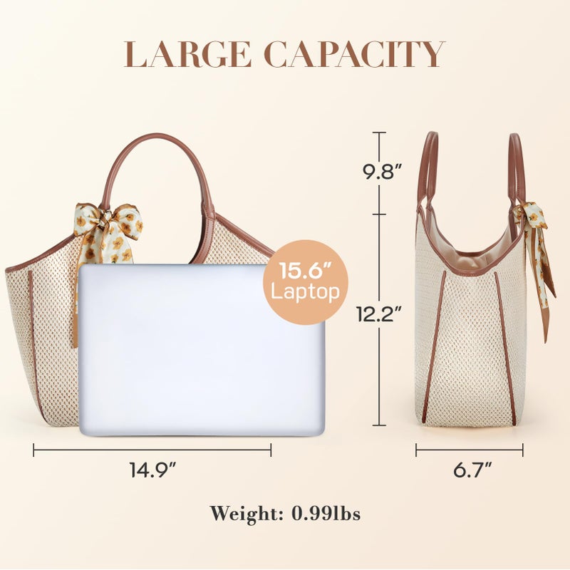 Missnine Beach Bags for Women Large Straw Tote Raffia Woven Shoulder Bag Sand-Proof for Beach Summer Vacation Travel - Image 4