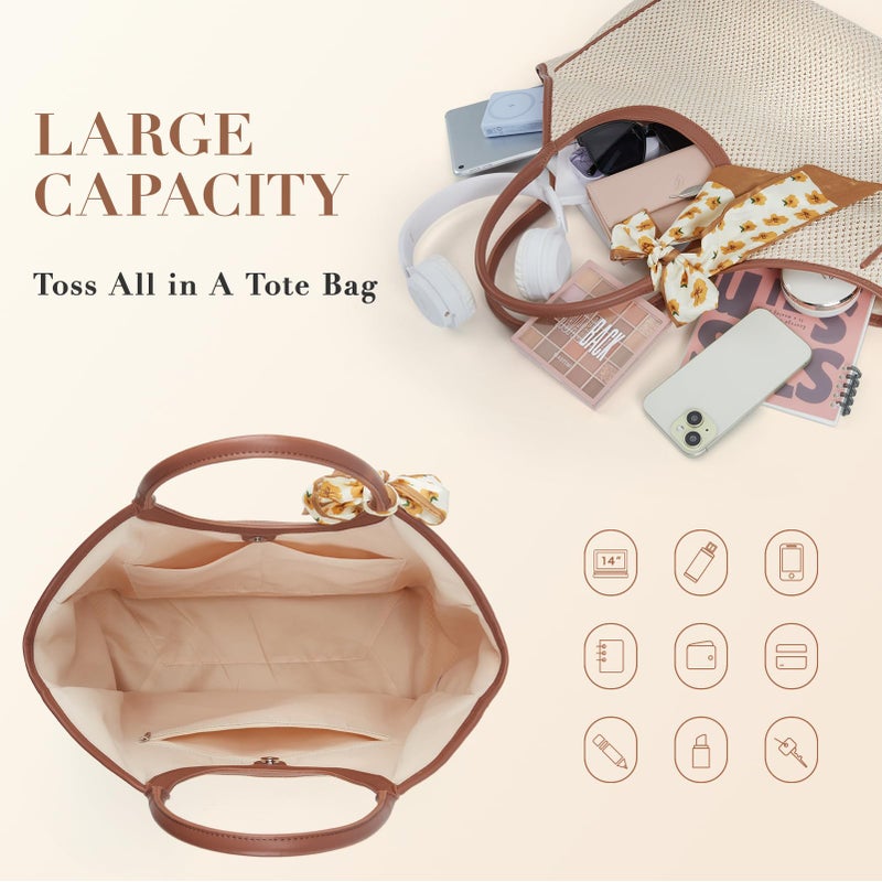 Missnine Beach Bags for Women Large Straw Tote Raffia Woven Shoulder Bag Sand-Proof for Beach Summer Vacation Travel - Image 3