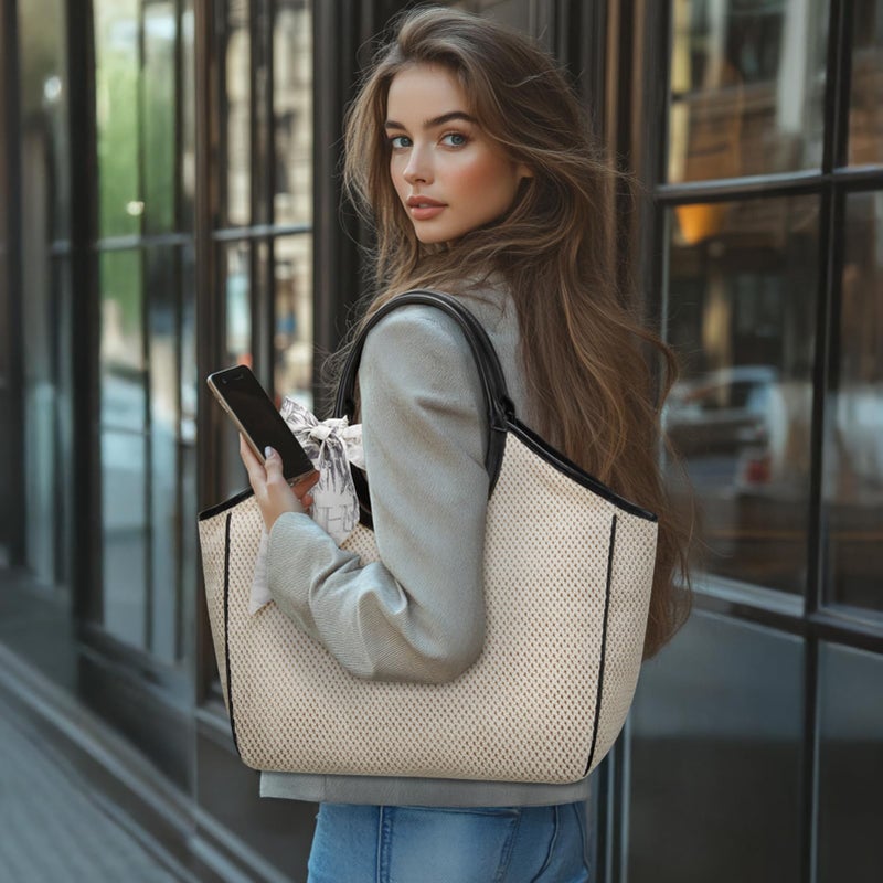 Missnine Beach Bags for Women Large Straw Tote Raffia Woven Shoulder Bag Sand-Proof for Beach Summer Vacation Travel - Image 2