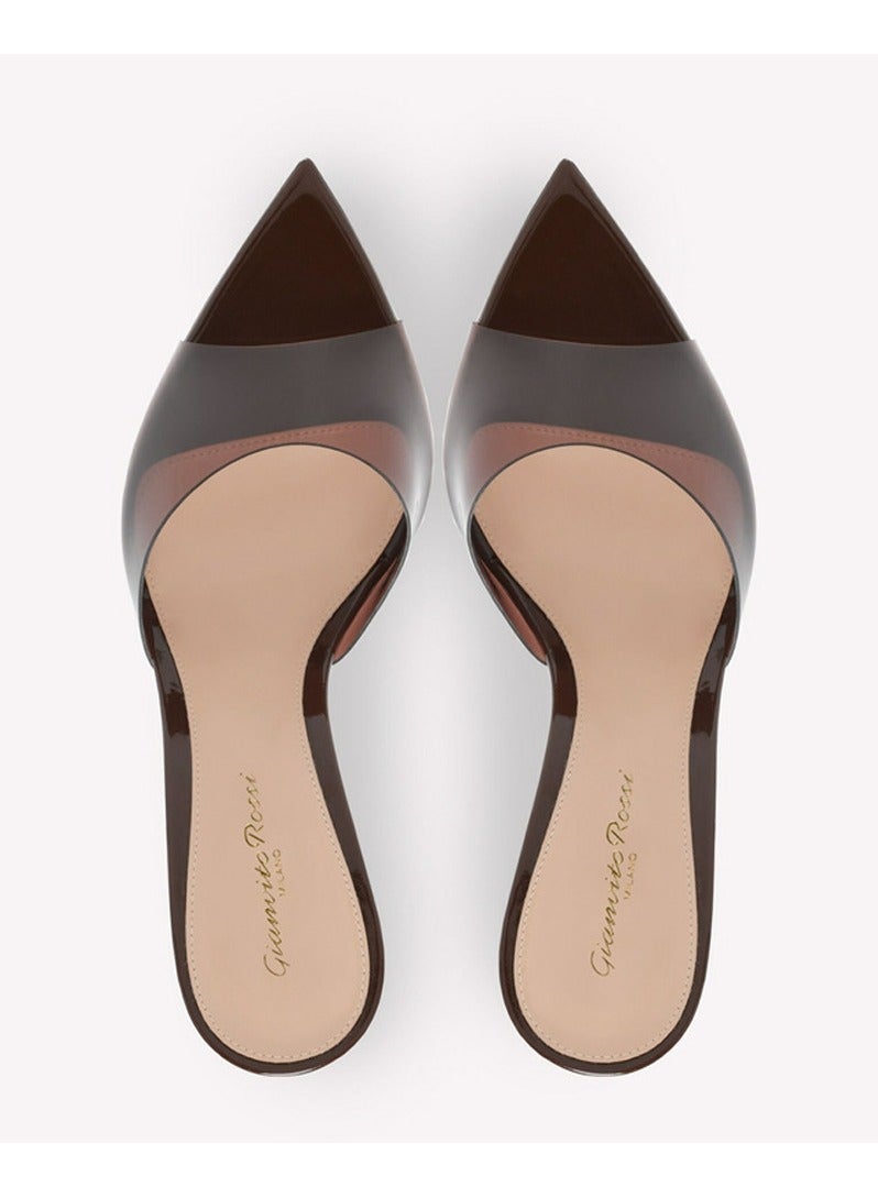 Loquat Women's  Pointed Toe One Line Design High Heeled Sandals Stiletto Heel Open Toe Slip On High Heels Slippers Brown 8.5CM  - Image 2