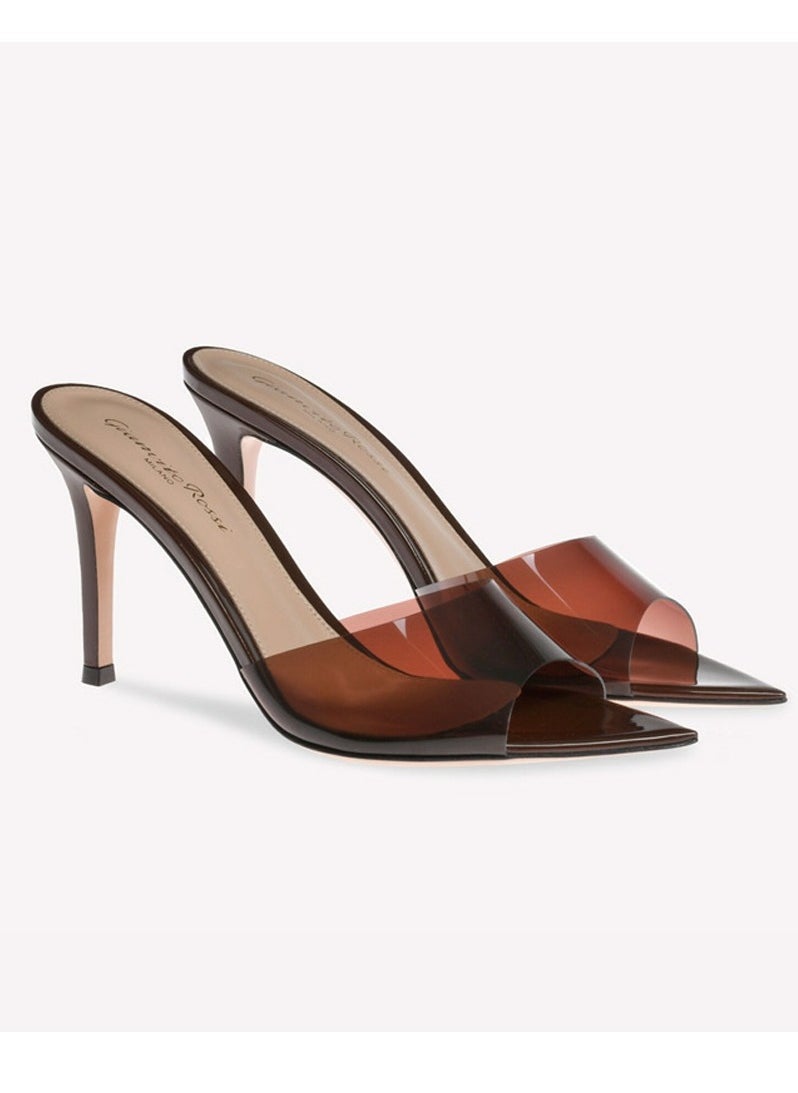 Loquat Women's  Pointed Toe One Line Design High Heeled Sandals Stiletto Heel Open Toe Slip On High Heels Slippers Brown 8.5CM  - Image 3