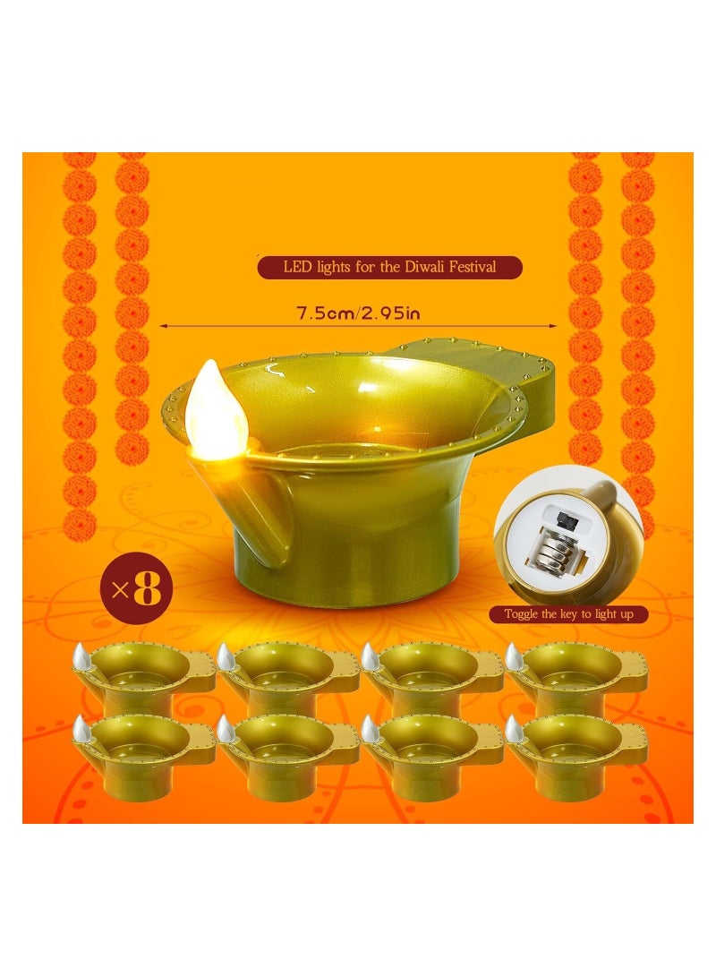 Excefore Tea Light Candles, 8 Pcs Diwali Festival LED Tea Lights Realistic and Bright Flickering Tea Lights Flameless Fake LED Candles Diya Festival Lights Candle Lights for Diwali Decorations - Image 5