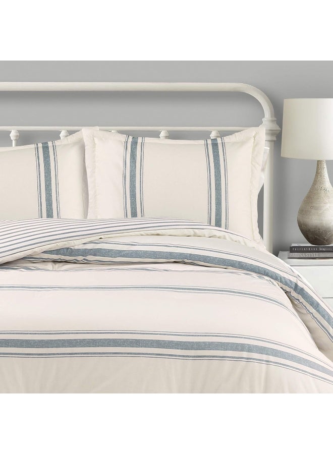 Lush Decor Lush Decor Farmhouse Stripe Reversible Cotton Comforter Set 3 Piece Set Full Queen Blue  Bedding Set  Striped Comforter  Bedroom Decor  - Image 2