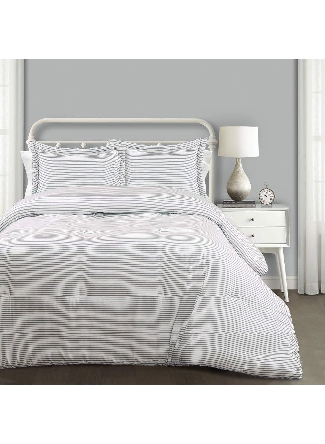Lush Decor Lush Decor Farmhouse Stripe Reversible Cotton Comforter Set 3 Piece Set Full Queen Blue  Bedding Set  Striped Comforter  Bedroom Decor  - Image 3