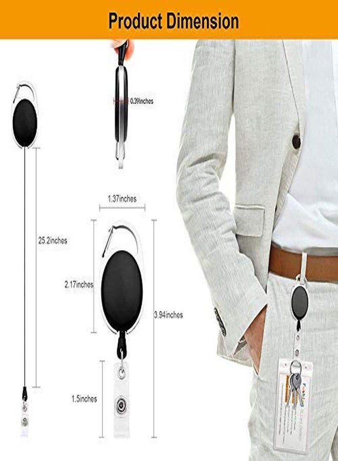 FEDUS ID Badge Card Holder Oval Pulley Retractable Reel Black 4Pc - Image 2