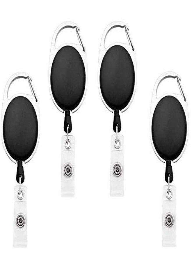 FEDUS ID Badge Card Holder Oval Pulley Retractable Reel Black 4Pc - Image 1