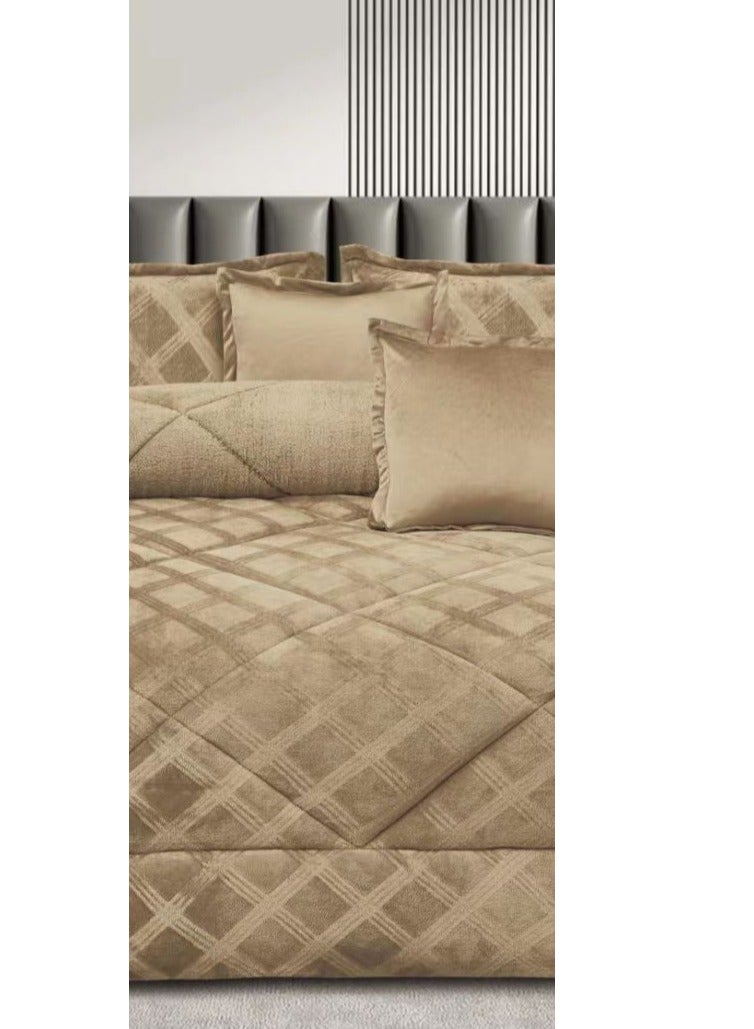 مينجلي مفرش سرير نفرين مخمل شتوي فخم بتصميم انيق وخامة تمنحك الدفئ والراحة 6 قطع، مقاس اللحاف 240x220 سم - Image 3