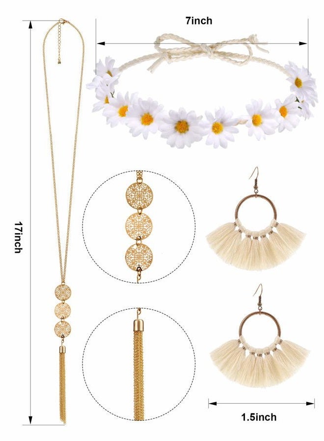 WILLBOND 4 Pcs 60s 70s Outfits for Women Hippie Costume 70s Costume Tops Accessories Women Fringe Hippie Vest, White, M - Image 2