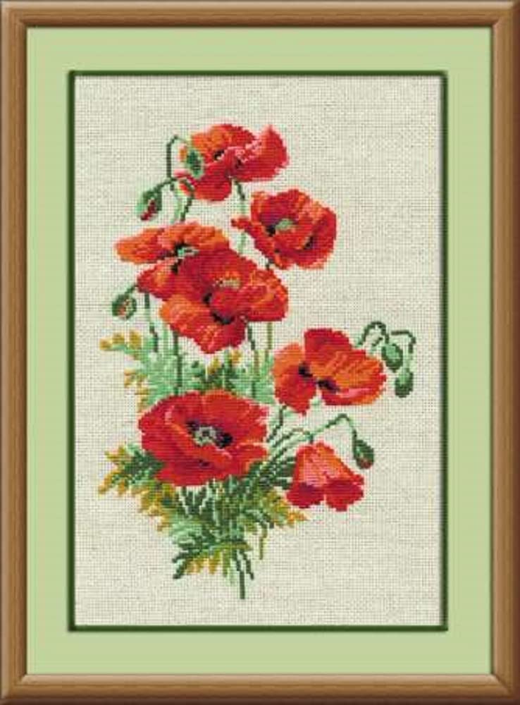 RIOLIS - Wild Poppies 808, Cross Stitch Kits 8,27" x11,81, Cross Stitch Kit for Adults, Counted Cross Stitch Kits, Embroidery Kit for Beginners & Advanced, Floral Crossstitching Kits - Image 1