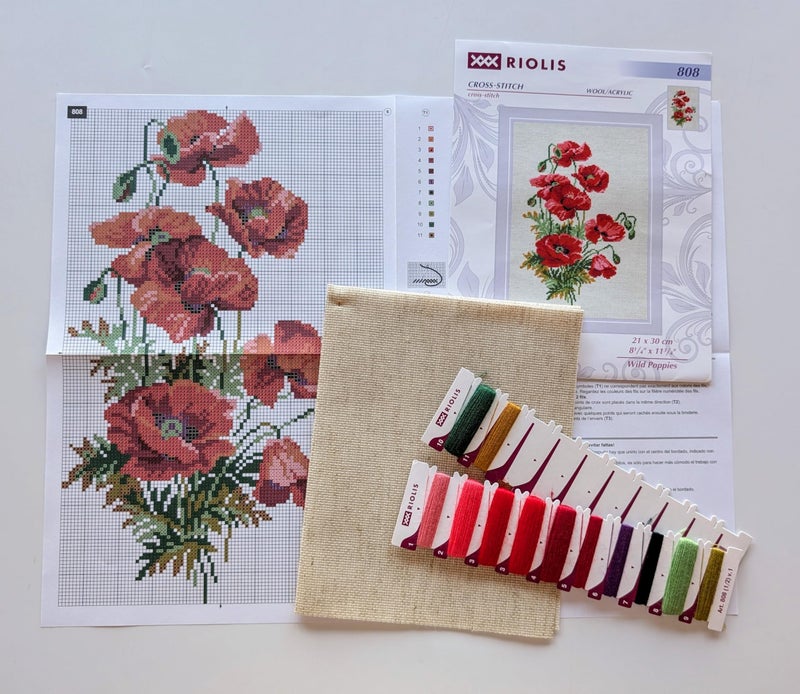 RIOLIS - Wild Poppies 808, Cross Stitch Kits 8,27" x11,81, Cross Stitch Kit for Adults, Counted Cross Stitch Kits, Embroidery Kit for Beginners & Advanced, Floral Crossstitching Kits - Image 2