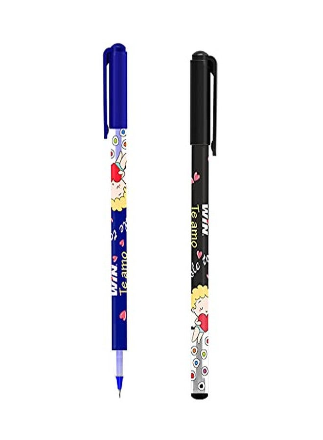 دبليو آي أن اربح أقلام حبر جاف Te amo | 100 قلم (50 قلم حبر أزرق و50 قلم حبر أسود) | سحر الحبر الجل في قلم حبر جاف | رأس 0.7 مم | تصميم أنيق مطبوع عليه ملاك وقلب | رفيق الكتابة المثالي للأطفال - Image 1