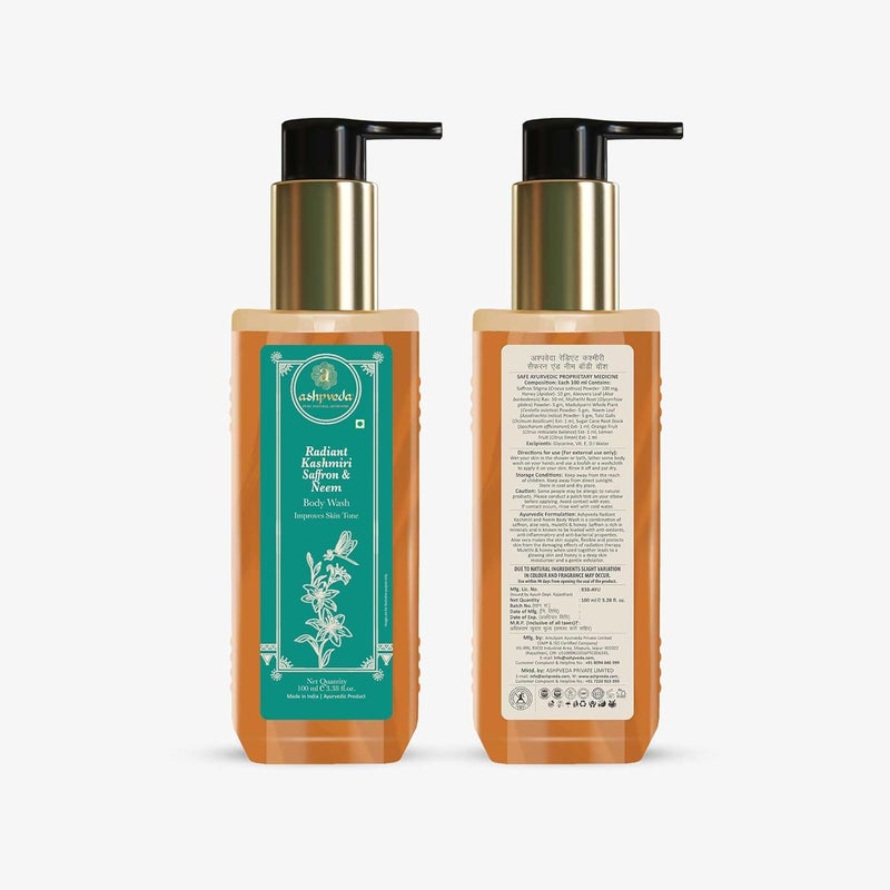 Ashpveda Ayurvedic Kashmiri Saffron and Neem Herbal Body Wash Natural Shower Cream for Men Women 100 ml - Image 3