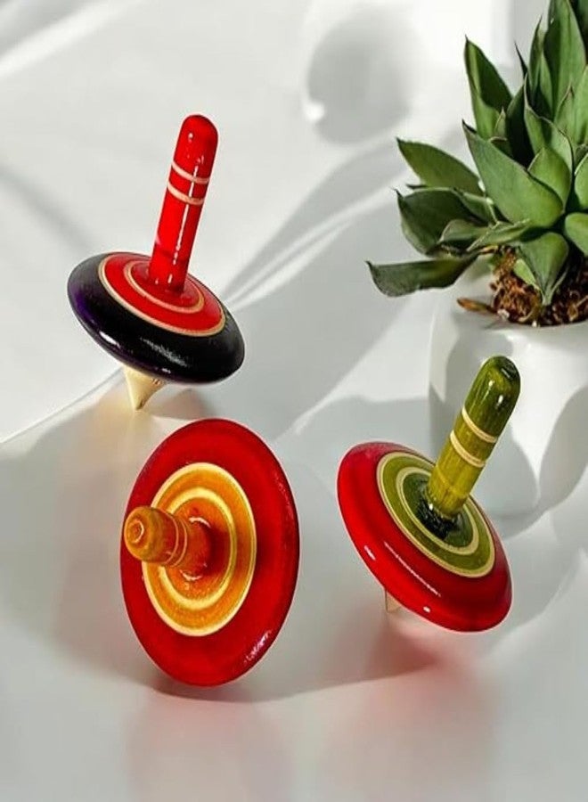 SubiMouIQ Eco-Friendly Wooden Spinning Top, Pambaram, Bongaram, Lattu Toys for Kids, Ideal for Motor Skills and Imaginative Play |, Ages 3 Years and UP || Best Fun Playing Gift (Pack of 3) - Image 2
