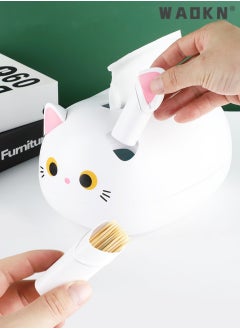 WAOKN Tissue Box Cute Cat Tissue Box Dispenser Storage Tissue Holder with Toothpick Box Tissue Dispenser Organizer,Multifunctional Plastic Napkin Dispenser for Kitchen,Bathroom,Office,Stylish,Durable Box  - Image 2