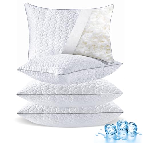 Seyfote Cooling Pillows Queen Size Set of 4, Shredded Memory Foam Pillows, Adjustable Firm Bed Pillows Cool Cold Pillow for Hot Side Back Stomach Sleepers with Removable Washable Cover, 20" x 30", White - Image 1