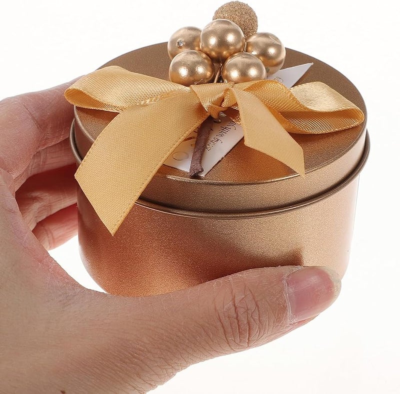 علب حلوى ذهبية من القصدير 10 قطع مع شريط حاملات هدايا حفلات الزفاف تصميم ربطة التوت - Image 5