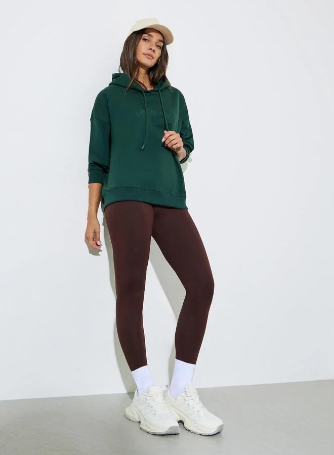 Styli Dark Green Slogan Embroidery Oversized Hoodie