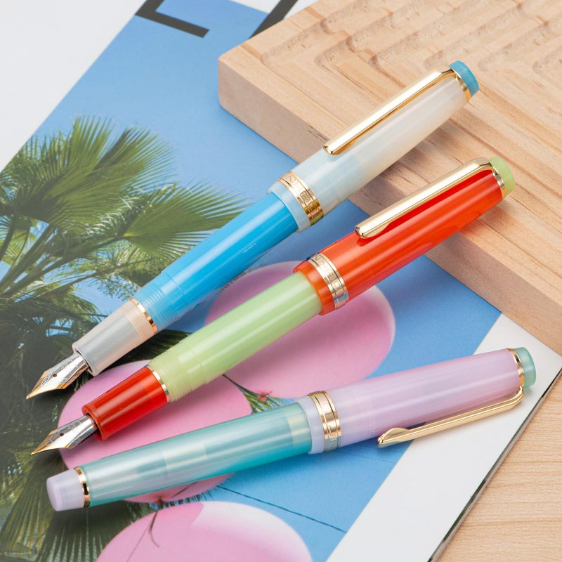 Wikult Jinhao 82 Acrylic Fountain Pen, Iridium Medium Nib with Ink Converter, Macaron Aqua Blue Contrast Color Classic Design Smooth Writing Pen (Gold Trim) - Image 4
