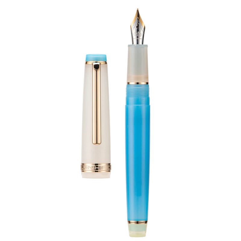 Wikult Jinhao 82 Acrylic Fountain Pen, Iridium Medium Nib with Ink Converter, Macaron Aqua Blue Contrast Color Classic Design Smooth Writing Pen (Gold Trim) - Image 1
