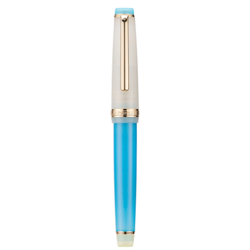 Wikult Jinhao 82 Acrylic Fountain Pen, Iridium Medium Nib with Ink Converter, Macaron Aqua Blue Contrast Color Classic Design Smooth Writing Pen (Gold Trim) - Image 2