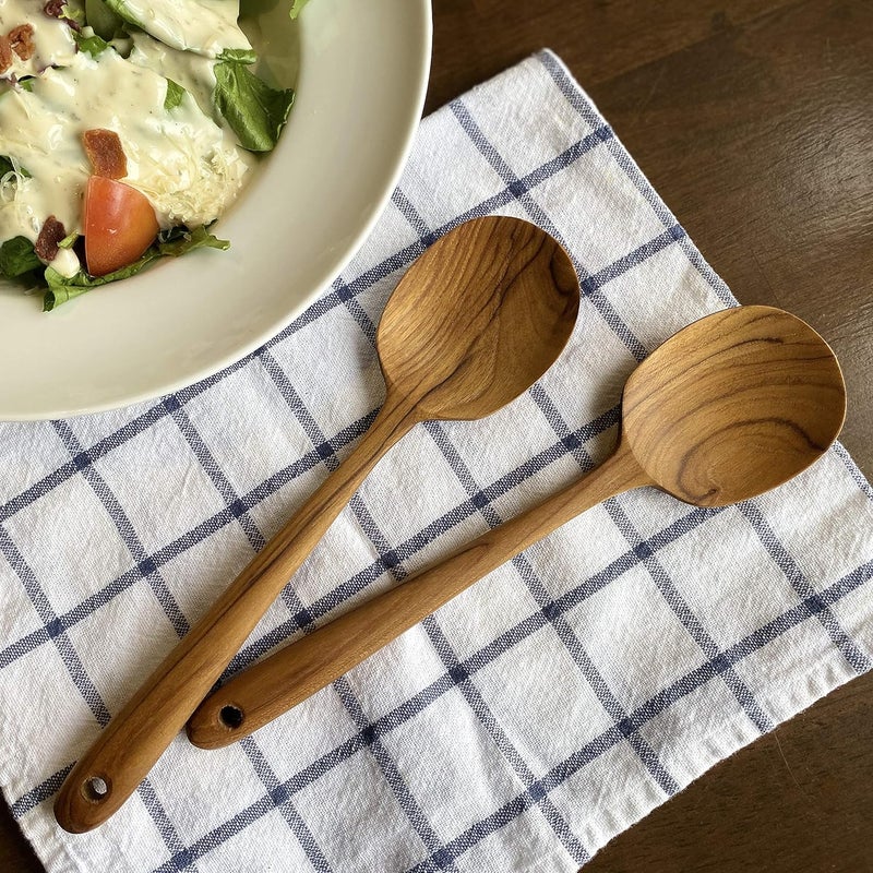 FAAY Thai Teak Salad & Cooking Spoons (2 Pack), 9.5 inch – Handcrafted in Thailand, Natural Coconut Oil Finish, Smooth Non-Scratch Utensils for Mixing & Serving - Image 3