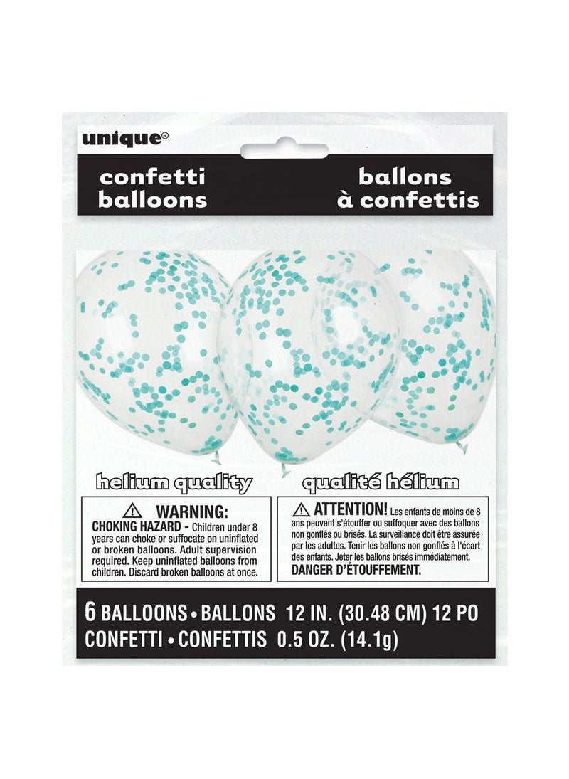 Unique Confetti Balloons Mint Green Transparent Latex 30 cm 6-Pack - Image 2