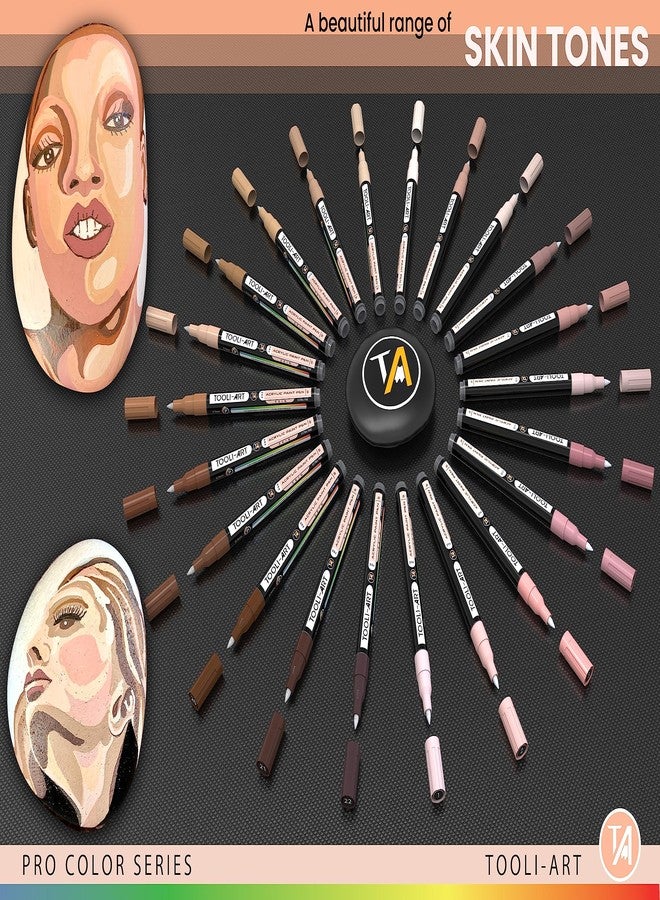 TOOLI-ART Acrylic Paint Pens 22 Skin Tones Assorted Pro Color Series Markers Set 0.7mm Extra Fine Tip for Rock Painting, Glass, Mugs, Wood, Metal, Canvas, Projects, Non Toxic, Waterbased, Quick Drying - Image 3