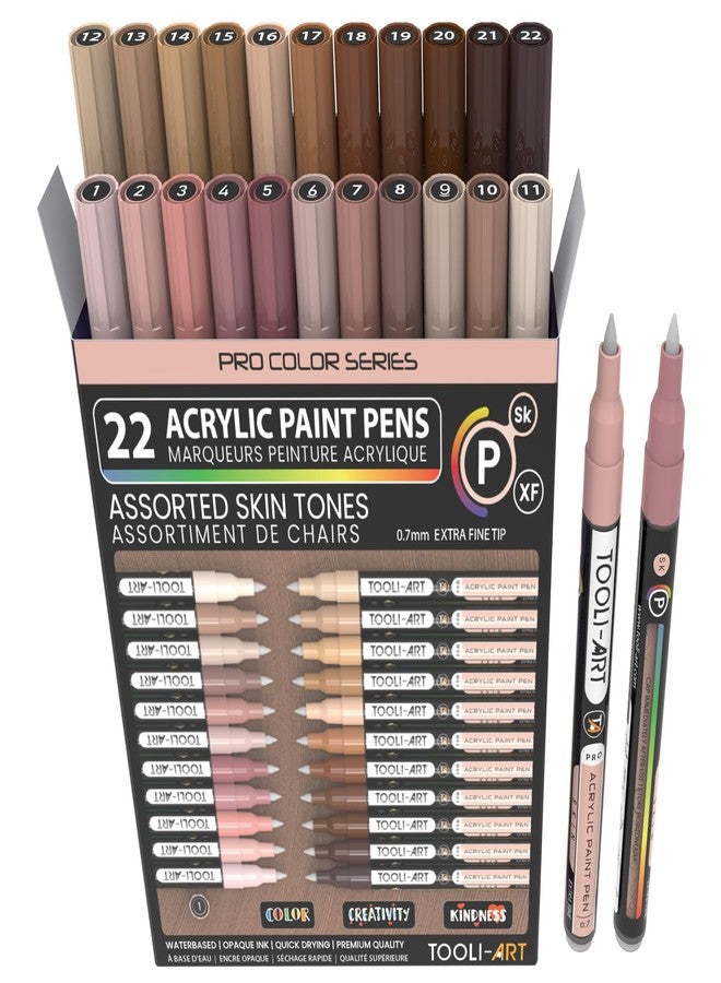 TOOLI-ART Acrylic Paint Pens 22 Skin Tones Assorted Pro Color Series Markers Set 0.7mm Extra Fine Tip for Rock Painting, Glass, Mugs, Wood, Metal, Canvas, Projects, Non Toxic, Waterbased, Quick Drying - Image 1