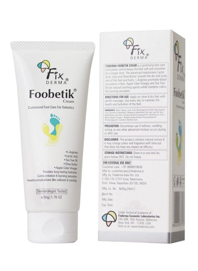 FIXDERMA - Foobetik Cream Foot Cream Foot Care For Diabetic For Dry & Cracked Feet Moisturizes & Soothes Feet Heel Repair For Calloused Or Chapped Skin Paraben Free 50G - Image 1