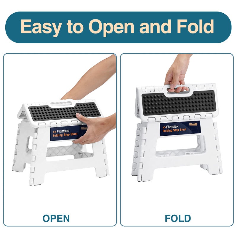 Flottian 9" Folding Step Stool for Adults and Kids Holds Up to 300 lbs,Non-Slip Folding Stools with Portable Handle, Compact Plastic Foldable Step Stool for Bathroom,Bedroom, Kitchen White - Image 3