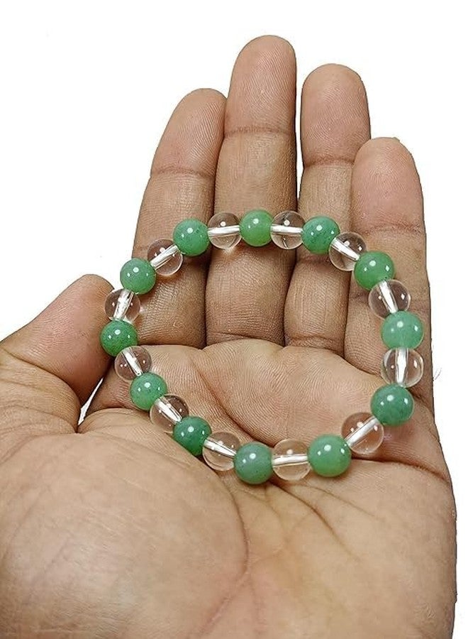 Sukhad Green Aventurine & Clear Quartz Bracelet for Men & Women | Natural Healing Crystal Beaded Bracelet | Luck, Prosperity & Positive Energy Stone | Stretchable Unisex Spiritual Bracelet - Image 4