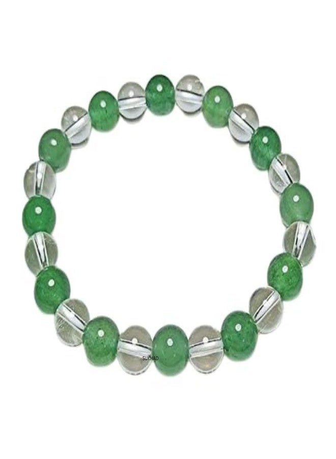 Sukhad Green Aventurine & Clear Quartz Bracelet for Men & Women | Natural Healing Crystal Beaded Bracelet | Luck, Prosperity & Positive Energy Stone | Stretchable Unisex Spiritual Bracelet - Image 2