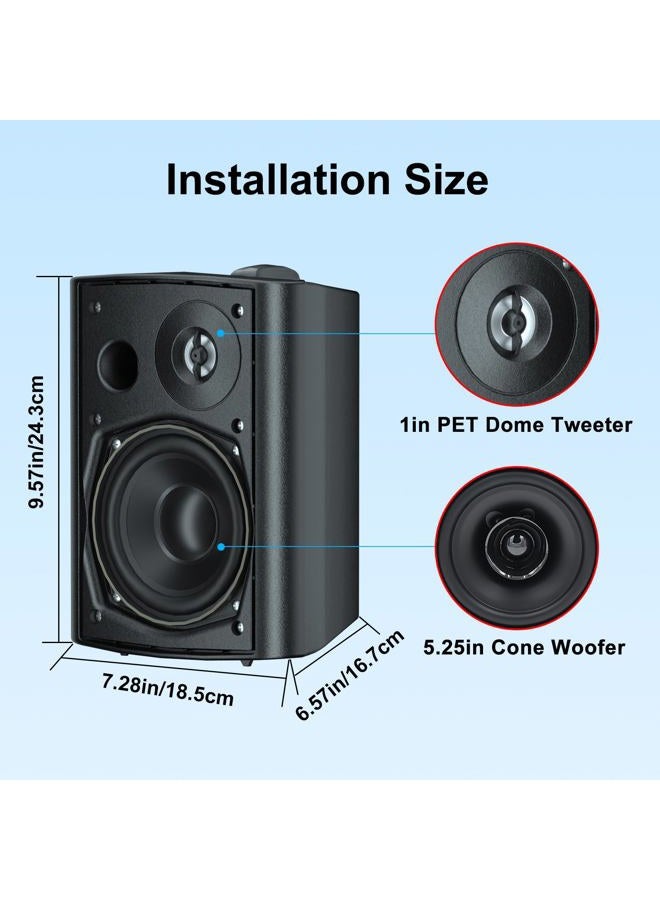 Herdio 5.25 Inches 600 Watts Passive Indoor Outdoor Speakers Wired Waterproof,Wall Mount Speakers with Loud Volume Suitable for Patio,Garden Home Theater,Black (2 Pairs) - Image 3