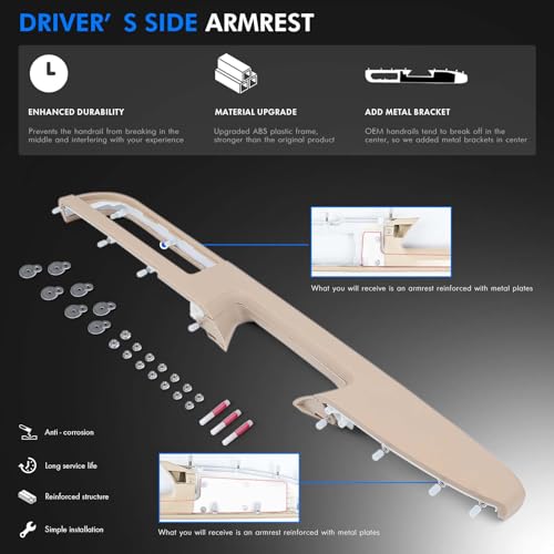 RHAOCZIYAUTO 80995 Front Left Driver Side Armrest Repair Kit Fit for Chevy Silverado Suburban Tahoe Avalanche For GMC Sierra Yukon 2010-2014 Door Panel with Release Handle Above Armrest 27In - Tan - GM# 84127282 - Image 4